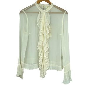 NWT Tracy Reese Lab Cream Victorian Ruffle Sheer Long Sleeve Button Down Blouse